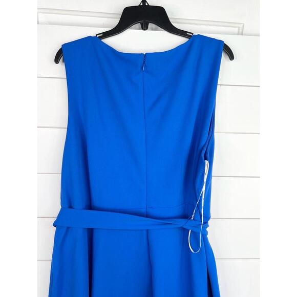 DKNY Blue Waist Belt Button Detail Crew Neck Sleeveless Scuba Crepe Dress Sz 20W - Picture 7 of 15